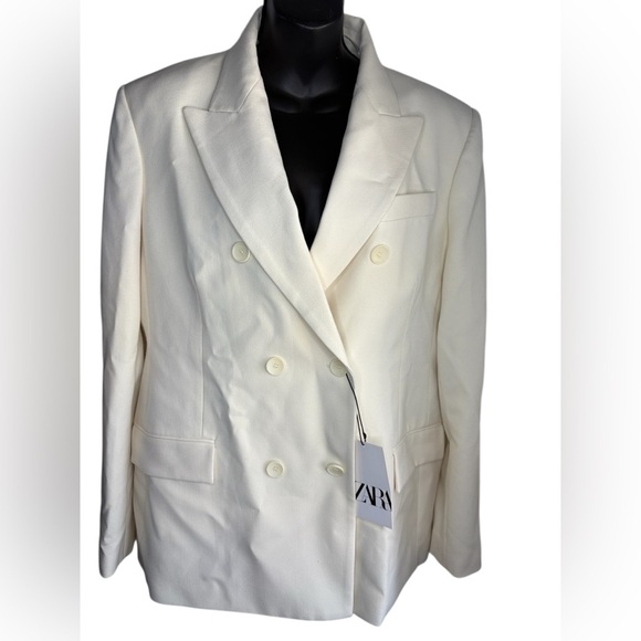 NWT ZARA TAILORED DOUBLE
BREASTED BLAZER ecru color XL - Picture 6 of 11